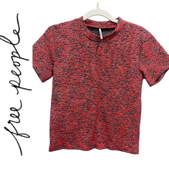 Free People Short Sleeve Tee Tweed Boucle Crop Top casual Size Small - Picture 1 of 7